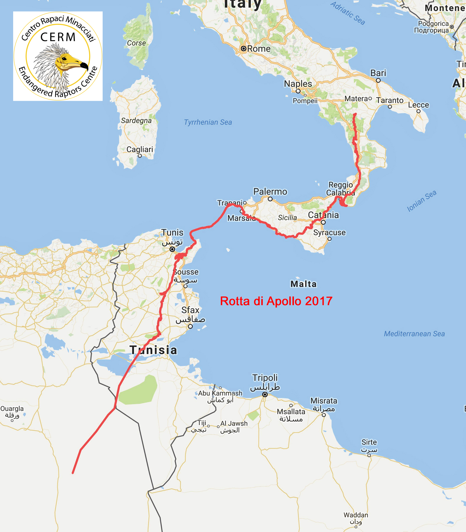 Rotta migratoria di Apollo sino al 28 settembre 2017.